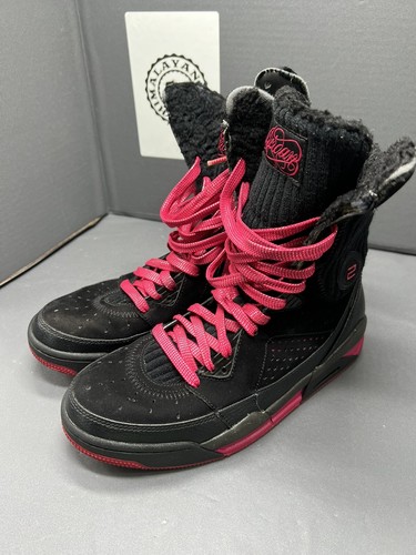 Jordan Flight 9 414561 001 Black Pink 6’ Youth Sz 6.5Y Women Sz 8 Preowned - Picture 2 of 12