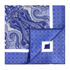 Men's 100%Silk Handkerchief Navy Blue Floral Paisley Pocket Square 21" 53cm