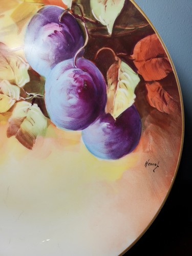 Antique LRL Limoges Hand Painted Porcelain Blueberry Fruit Dinner Plate 9 7/8" - Picture 3 of 12