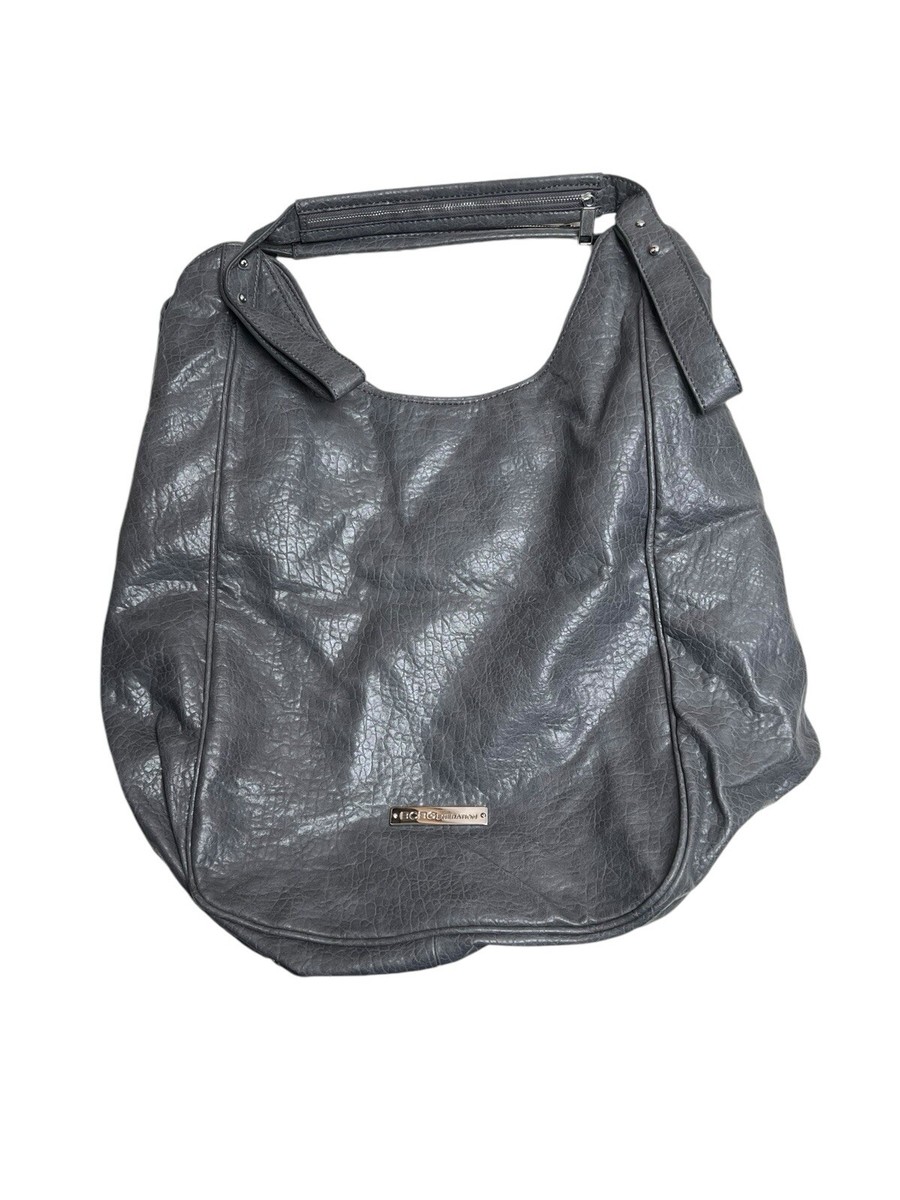 BcbGeneration Big Bulky Faux Gray Leather Zipper Strap Hobo