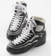 23N New Chanel Black White Crystals STRASS Ice Skate Sneakers Shoes 36 RARE