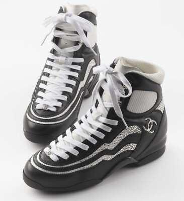 23N New Chanel Black White Crystals STRASS Ice Skate Sneakers