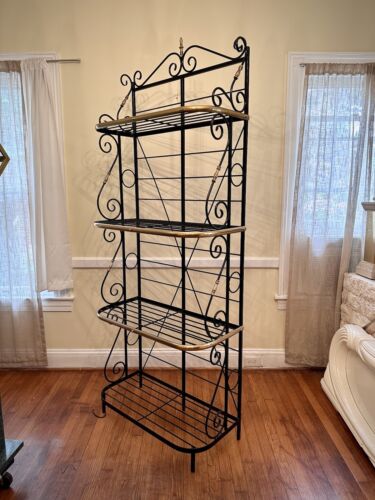 Vintage 1930’s Art Nouveau Deco Wrought Iron Solid Brass Bakers Plant Rack Shelf