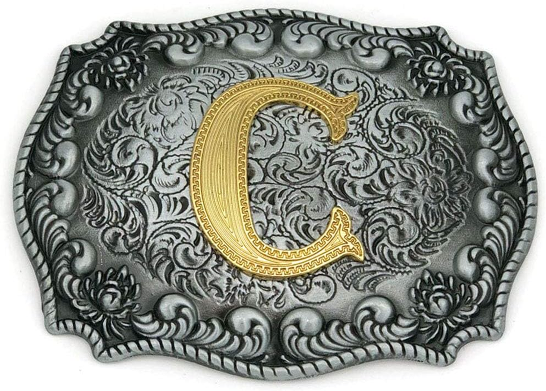 Western Belt Buckle Initial Letters ABCDEFG to Y-Cowboy Rodeo Silver Large Belt