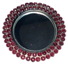 Vintage Vanity Mirror Tray With Prong Set Double Layer Red Rhinestone Edge 5.5”