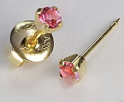 14K Gold Mini 3mm Pink October Birthstone Studex System 75 Earrings NEW in BOX