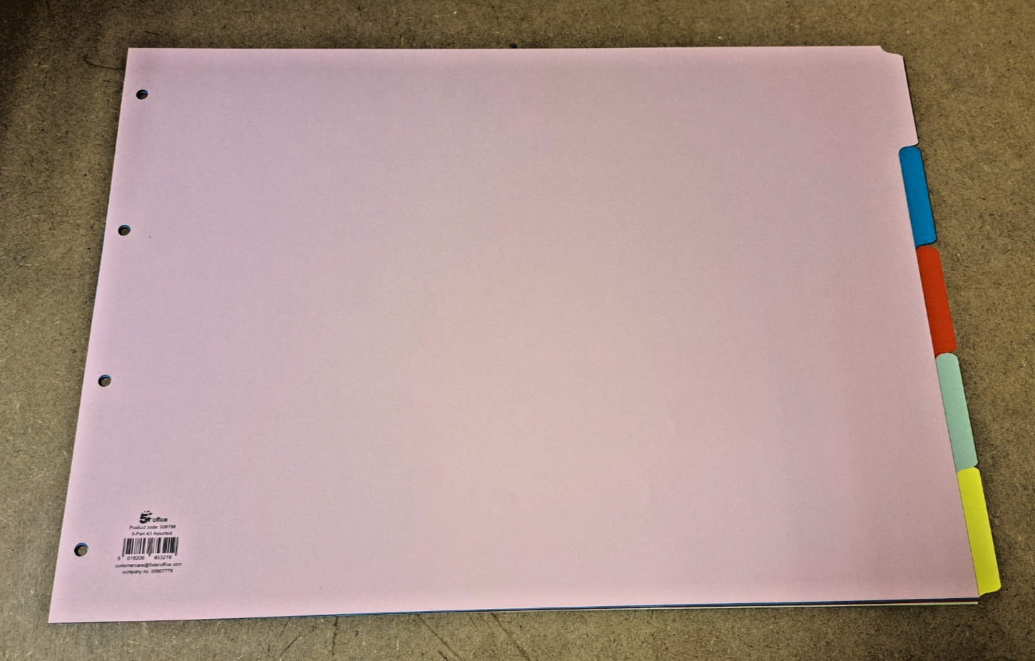 3x NEW PACKS A3 5 PART COLOURED 4 HOLE PUNCHED CARD INDEX FILE SUBJECT DIVIDERS