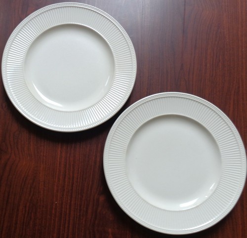 (2) WEDGWOOD Windsor Ivory 10⅞ in. DINNER PLATES (England): Embossed Ribs, Dots - Picture 8 of 18