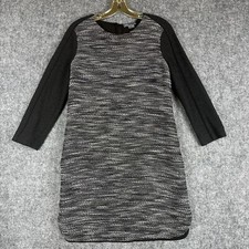 Vince Dress Women Small Black White Tweed Shift Pockets Slit Classic
