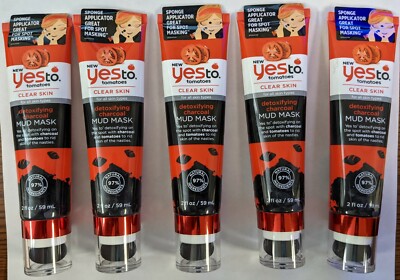 LOT OF 5 - YES TO TOMATOES CLEAR SKIN DETOXIFYING CHARCOAL MUD MASK 2.0fl oz EA