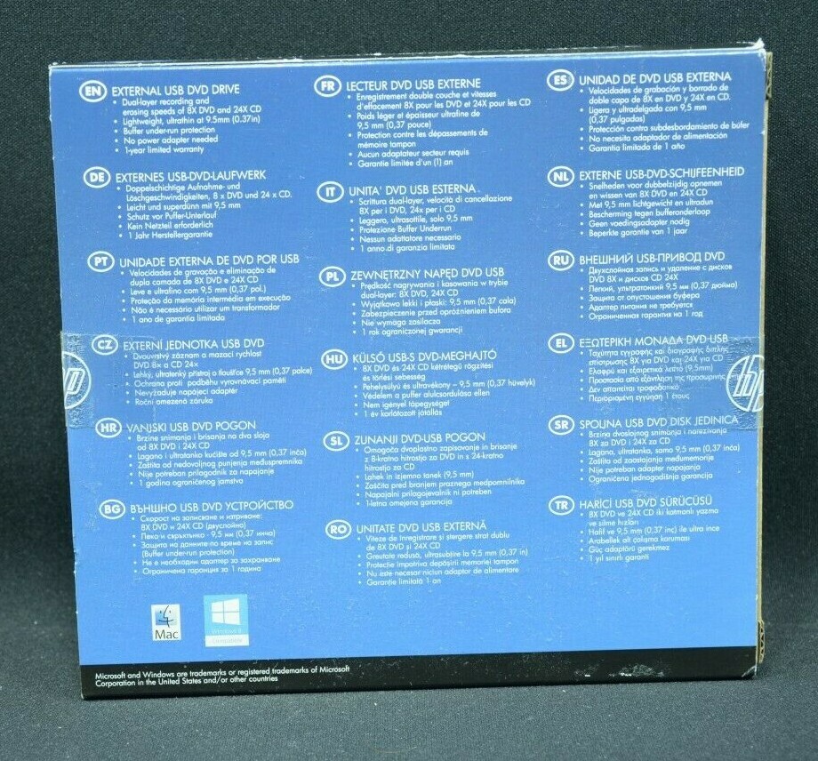 HP F6V97AA External USB DVD Rw Drive Black Optical Drive Portable New