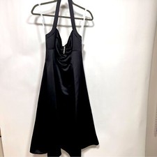 NWT David s Bridal black satin halter midi bridesmaid dress