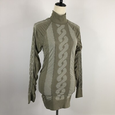 ATHLETA Womens sz Medium Green White Textured Mock Neck Stretch Activewear Shirt