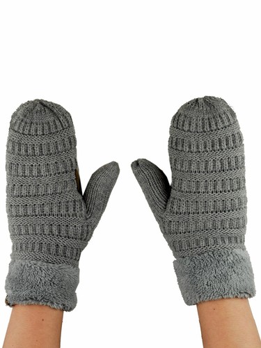 C.C Unisex Winter Warm Knit Soft Inner Fuzzy Lined Anti-Slip Cuff Mittens Gloves - Picture 60 of 111