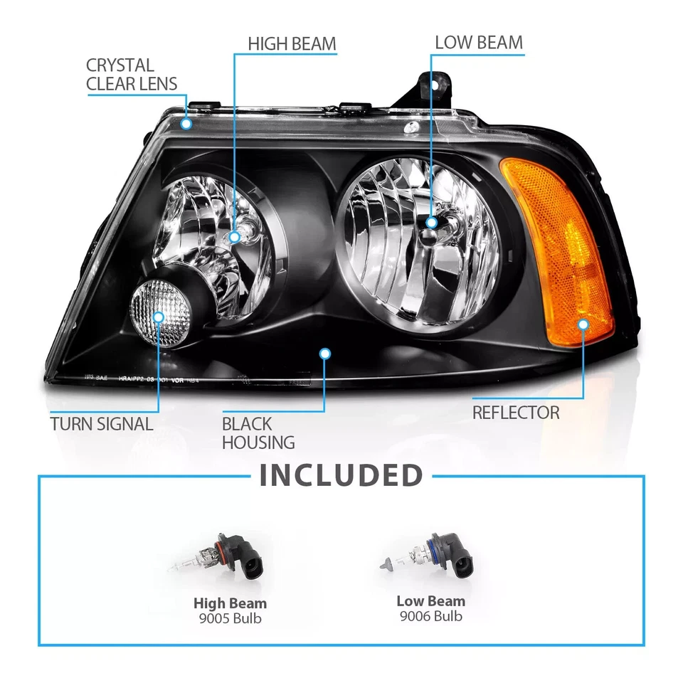 2003 2004 2005 2006 For Lincoln Navigator Factory Style Black Headlights Pair - Image 3 of 4