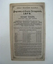 Original Antique Programme Of Tourist Arrangements Handbill & Brochure 1879