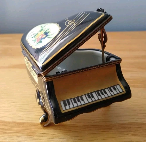 Rochard Limoges Hinged Trinket Box Black Grand Piano Peint Main France 