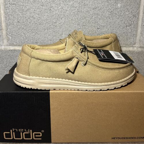 Men's Original Hey Dude Wally Chestnut Canvas Laced-Up Loafer Shoes Size 9
