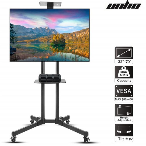 Mobile Floor Standing TV Cart Mount Bracket for 32-70" TV w/ Steel Storage Trays - Picture 4 of 12
