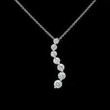 1.50 Ct Round Simulated Diamond Journey Pendant In 14K White Gold Finish