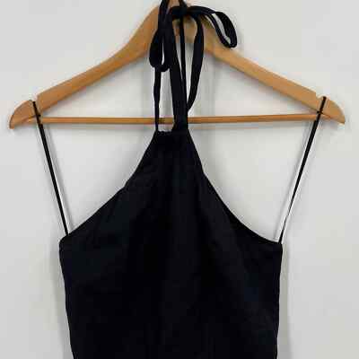 Reformation Reformation Black Dory Linen Dress Halter Knot Mini Smocked  Dress