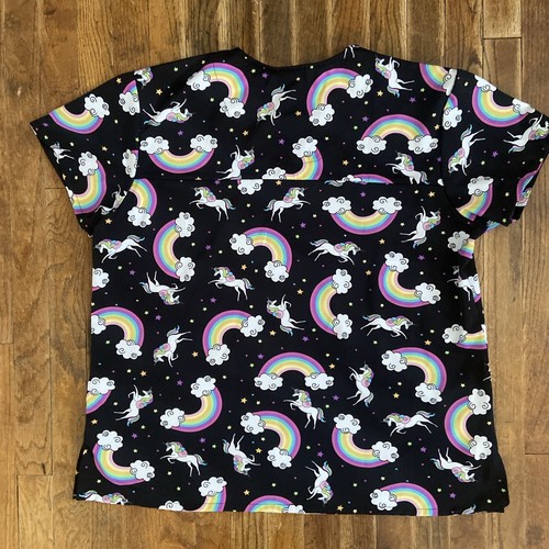 Just Love Women’s 1X Unicorn & Rainbow Multicolor Short Sleeve Scrub Top. NWOT. - Picture 5 of 6