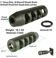Super Heavy Duty Steel 49/64x20 TPI Competition Muzzle Brake For 50Beo