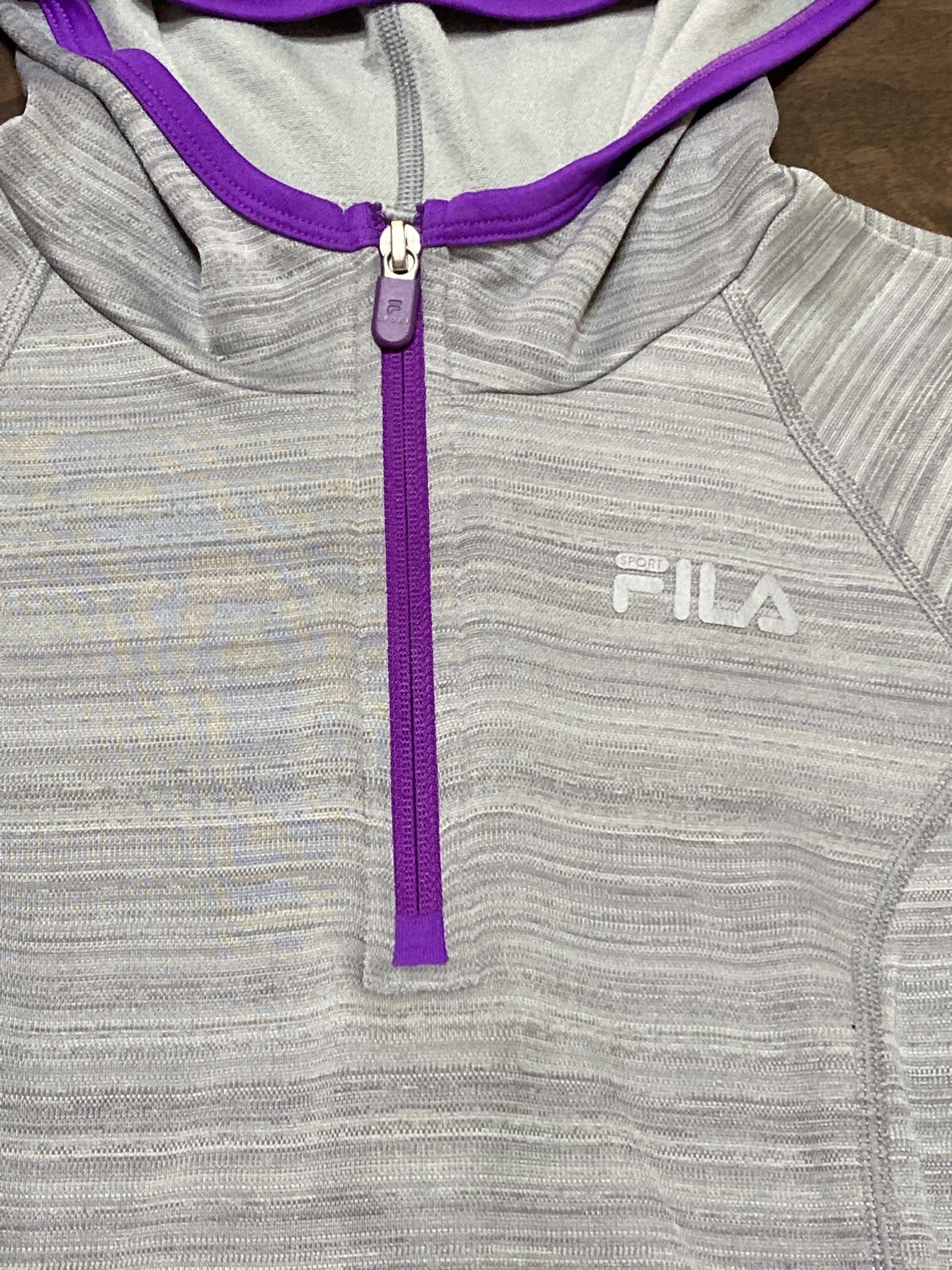 simpatico pullover FILA SPORT grigio grigio viola felpa con cappuccio ragazza M 10 12