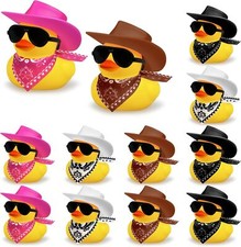 12 PCS Cowboy Duck with Hat and Sunglasses Mini Duckies Toys for Birthday Swimmi