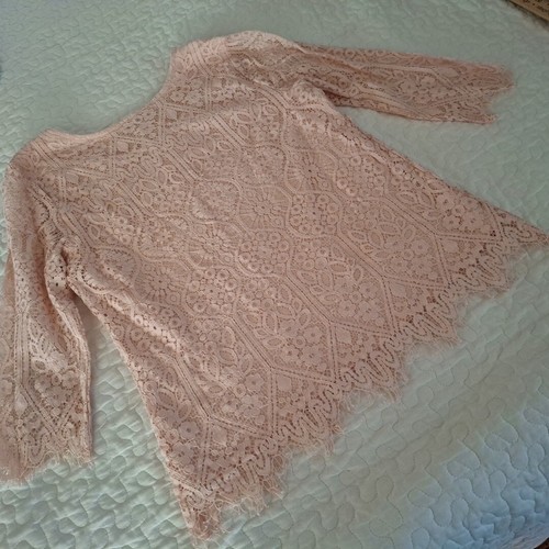 Peach all over lace top scoop neck pastel swifty romantic 3/4 Sleeve Fringe Love - Picture 10 of 11