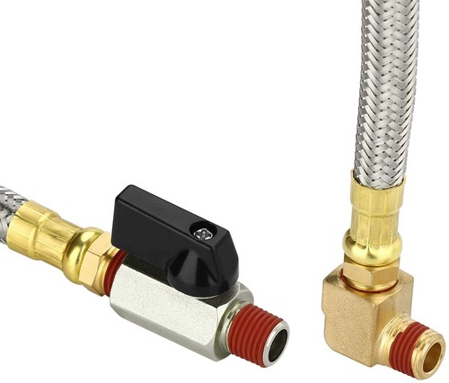 Extended Tank Steel Drain Hose 10" Braided Valve Assembly Kit for Air Compressor - Picture 6 of 7
