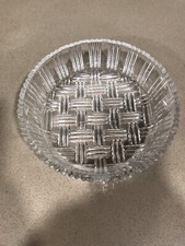 Vintage Beautiful Waffle Style Crystal Glass Bowl W/ Scalloped Edges