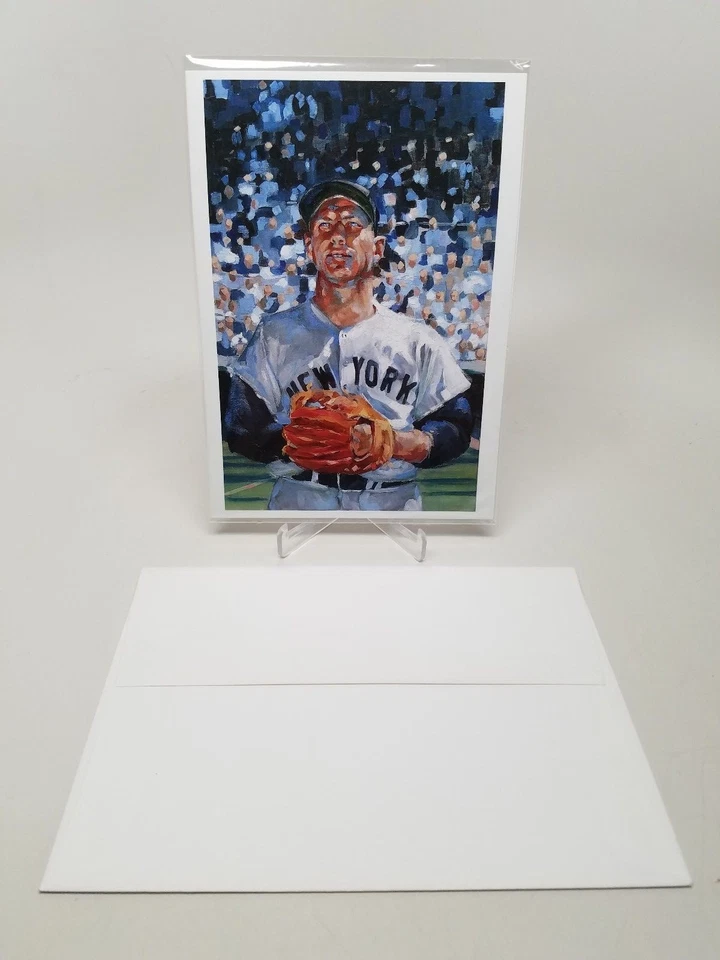 Tarjeta de felicitación Mickey Mantle #1 óleo sobre lienzo Erica Jones 2007 con sobre rara Foto 2 de 4