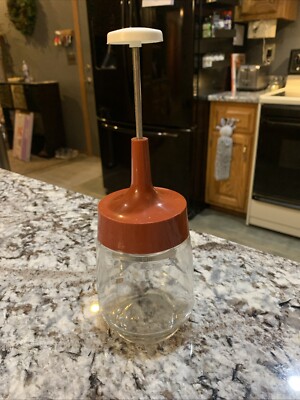 Vintage Gemco Kitchen Food Chopper Glass Jar Orange Lid