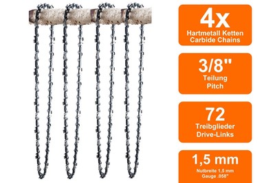 4 Hartmetall Sägeketten passend für Oleo-Mac 962 | 50cm 3/8 72TG 1,5mm
