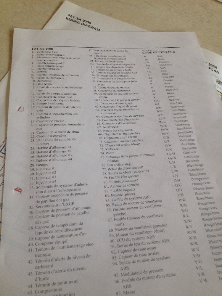 Yamaha FZ1-SA 2008 FZ1 SA 1000 Schéma câblage wiring diagram Schaltplan