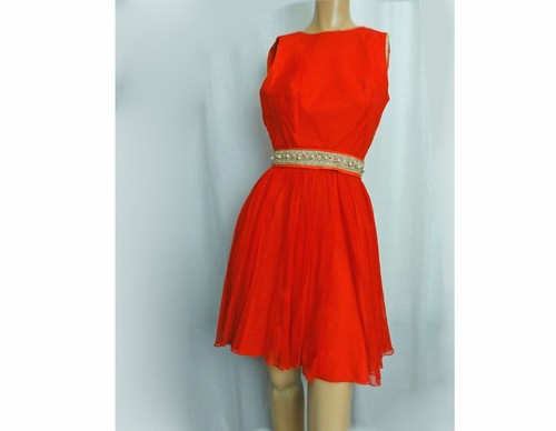 Mod Vintage 60er rot/orange Cocktailkleid Filmy Swirl Dress "Jr. Theme" Gr. XS - Bild 3 von 6