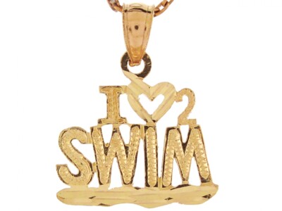 10k or 14k Real Yellow Gold 1.8cm x 1.4cm I Love To Swim Nice Charm Pendant