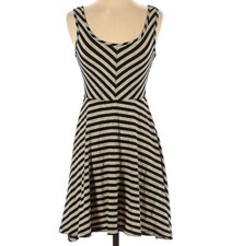 Green Envelope Women’s Dress Black Tan Stripes Casual Aline Dress Small USA Made