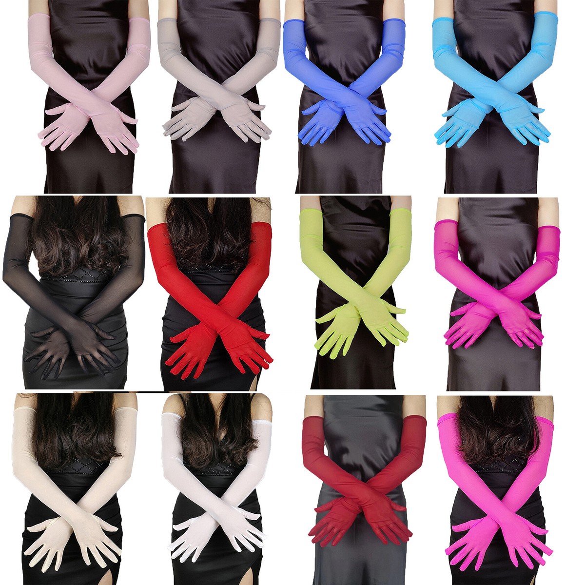 Aazon.co: DooWay Woen's Tulle Super Long Gloves Black Stretchy Lace