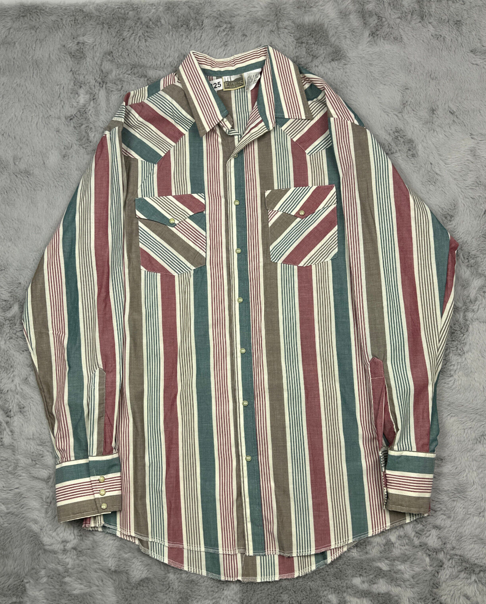 Vintage Express Rider Shirt Men Large Tall Striped Pearl