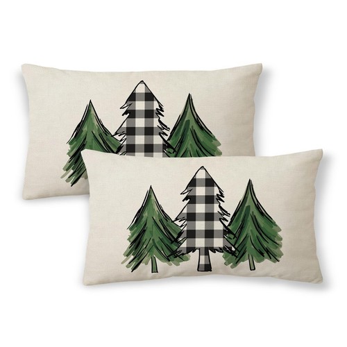 Watercolor Christmas Tree Pillow Covers 12x20,Black White Buffalo Plaid Holly...