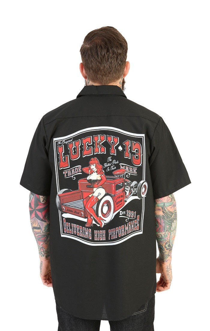 LUCKY13 ロカシャツ、ワークシャツ、ロカビリー、ホットロッド The HOT ROD WOLF Men's Short Sleeve Work shirt By Lucky 13