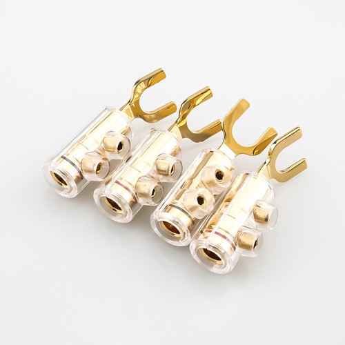 4pcs Gold Plated Screw Lock Spade Plug HIFI Audio Speaker Cable Fork Connector - Picture 11 of 12