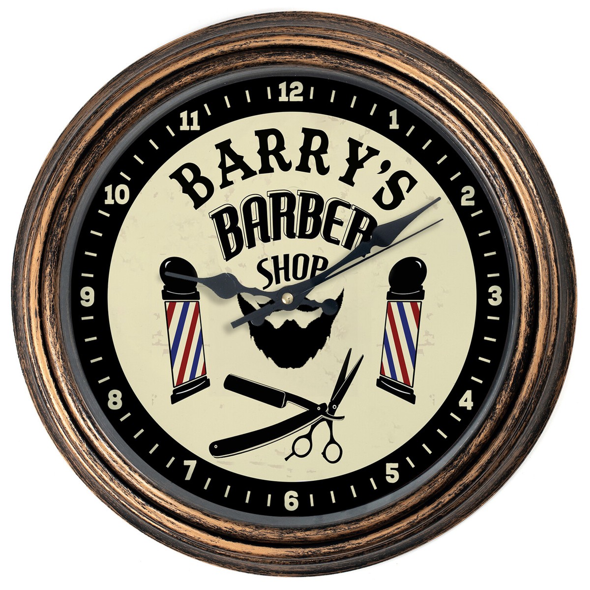 Personalised Wall Clock Barber Shop Name Round Glass Mans Birthday Gift  KRC89