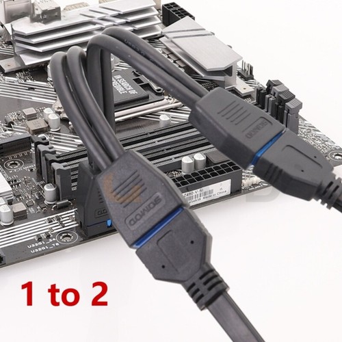19 Pin Y Splitter Cable Dual Port USB 3.0 A Female to 20 Pin Motherboard Adapter - Picture 2 of 5