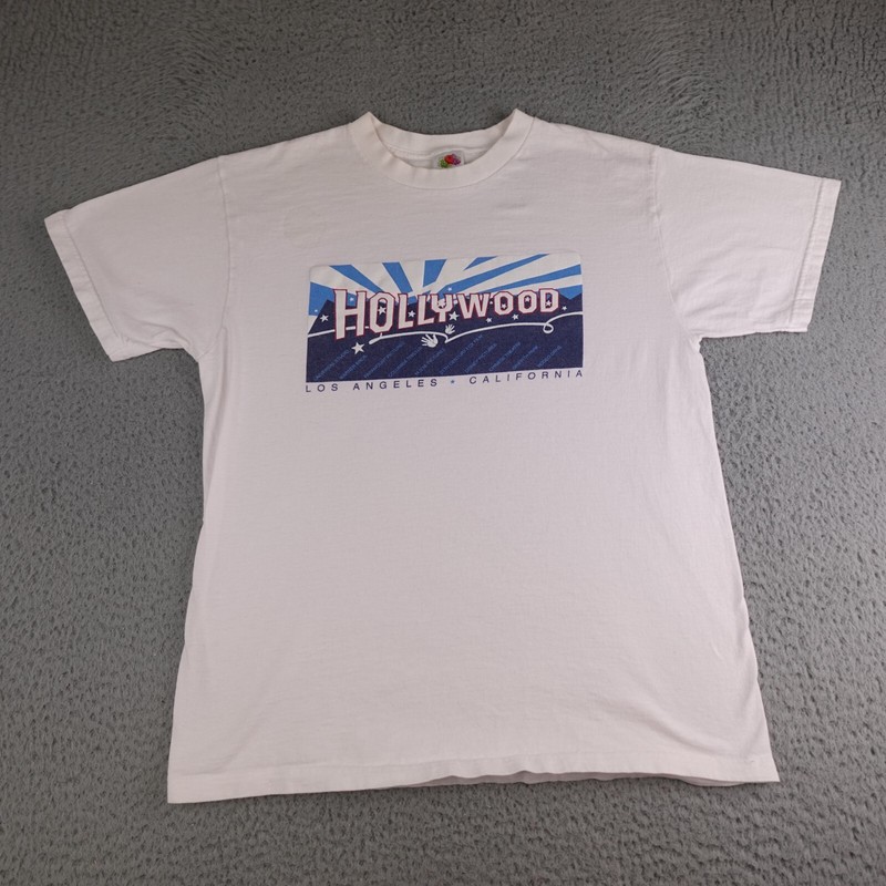 Hollywood Shirt Mens Large White Graphic Short Sleeve Fruit Of The Loom