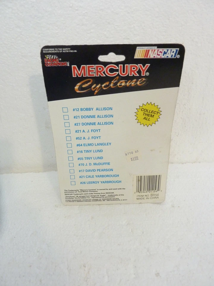 Antigo NOS 1/64 RACING CHAMPIONS 1969 MERCURY CYCLONE #27, DONNIE ALLISON S-68 - Imagem 2 de 2