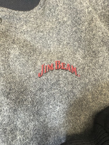 Jim Beam Mens XL Grey Black 100% Virgin Wool Varsity Jacket Made USA Bourbon - Picture 2 of 10