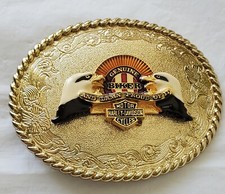 New Vtg. Harley Davidson Belt Buckle 1978 75th Anniv. Raintree-Biker Damn Proud